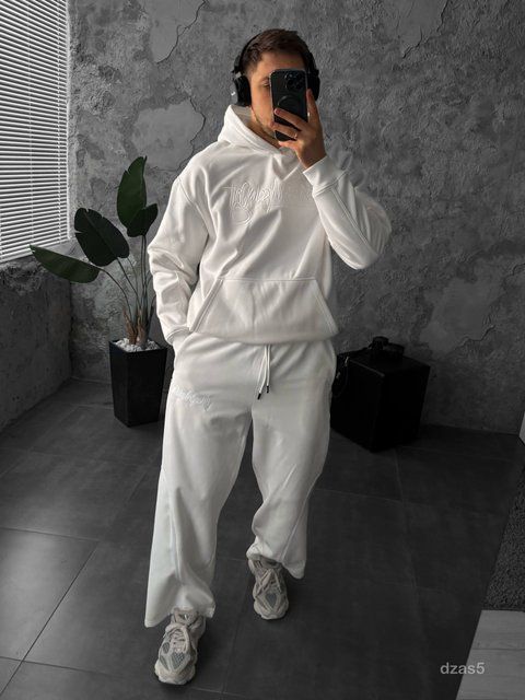 Мужской oversize спортивный костюм в белом цвете dzas5n фото