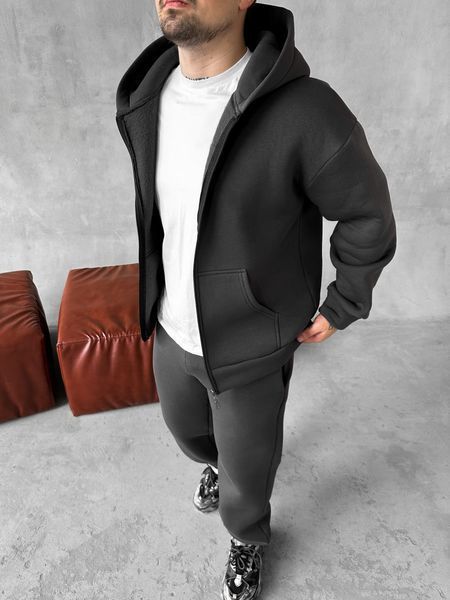 Чоловічий oversize спортивний костюм у графітовому кольорі kos24 фото