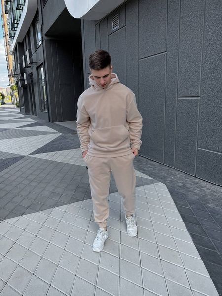 Мужской спортивный костюм худи+брюки в бежевом цвете gs3027 фото