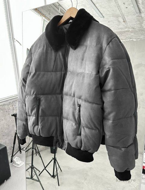 Чоловіча зимова куртка з коміром у сірому кольорі kk10grey фото