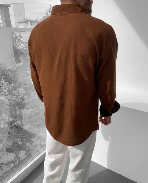 Мужская oversize рубашка в коричневом цвете gm899 фото
