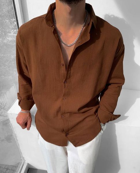 Мужская oversize рубашка в коричневом цвете gm899 фото