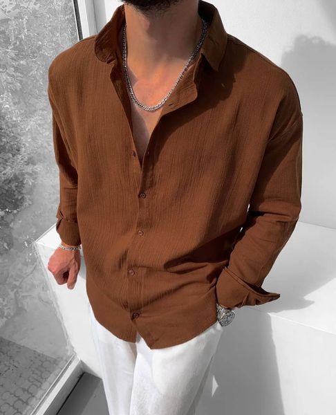 Мужская oversize рубашка в коричневом цвете gm899 фото