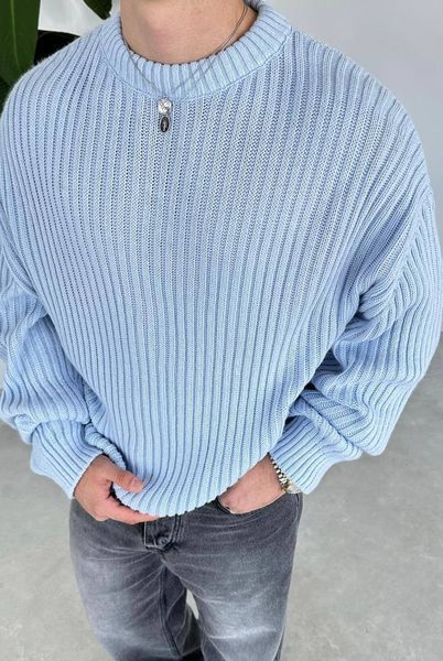 Мужской oversize свитер в голубом цвете mr140 фото