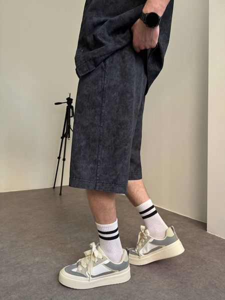 Мужской oversize комплект рубашка + шорты в темно-сером цвете bm346-XL фото