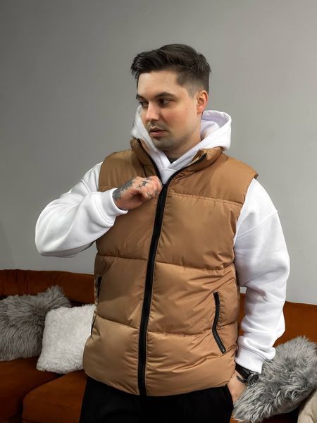 Чоловіча oversize жилетка у бежевому кольорі jl8 фото