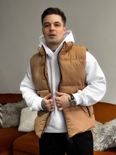 Чоловіча oversize жилетка у бежевому кольорі jl8 фото