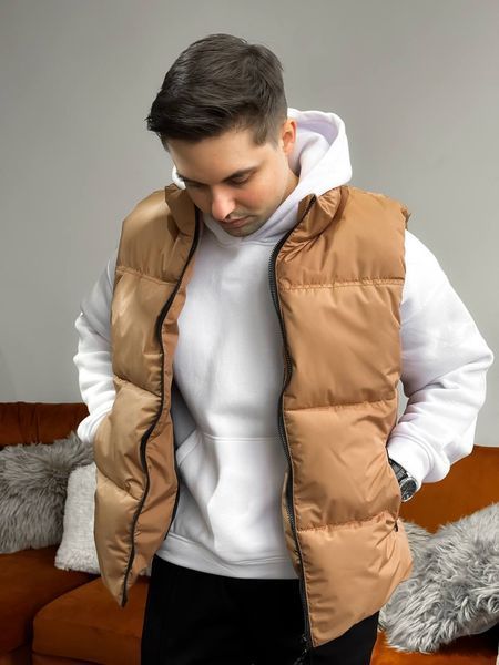 Чоловіча oversize жилетка у бежевому кольорі jl8 фото