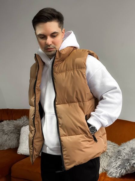 Чоловіча oversize жилетка у бежевому кольорі jl8 фото