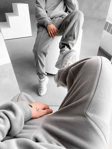 Мужские oversize флисовые брюки в сером цвете v11 фото