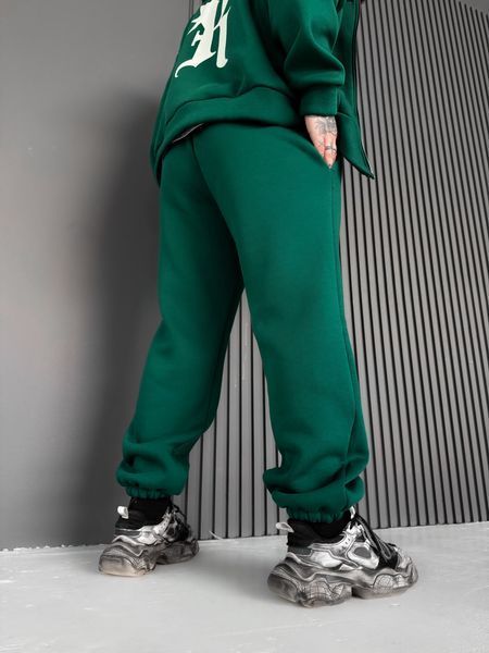 Чоловічі утеплені спортивні oversize штани у зеленому кольорі krr13 фото