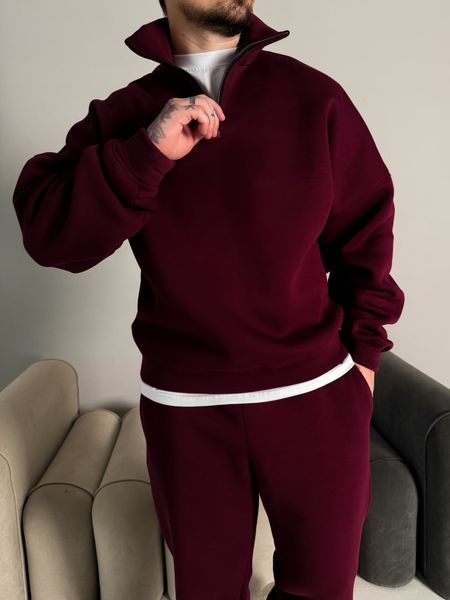 Чоловічий oversize костюм світшот+штани у бордовому кольорі kos53 фото