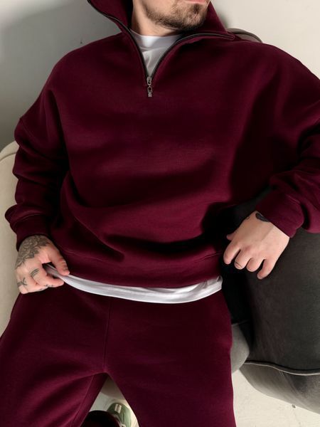 Чоловічий oversize костюм світшот+штани у бордовому кольорі kos53 фото