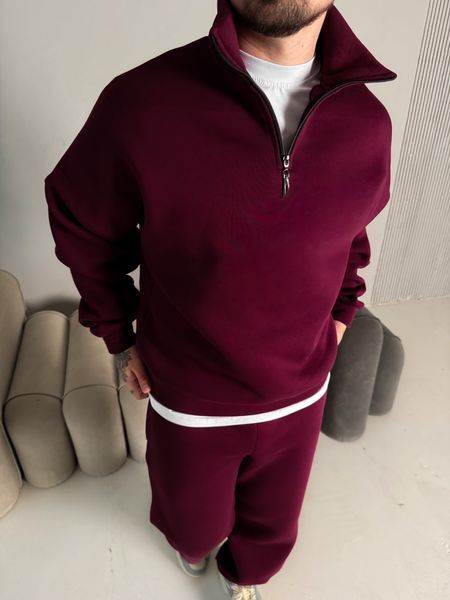 Чоловічий oversize костюм світшот+штани у бордовому кольорі kos53 фото