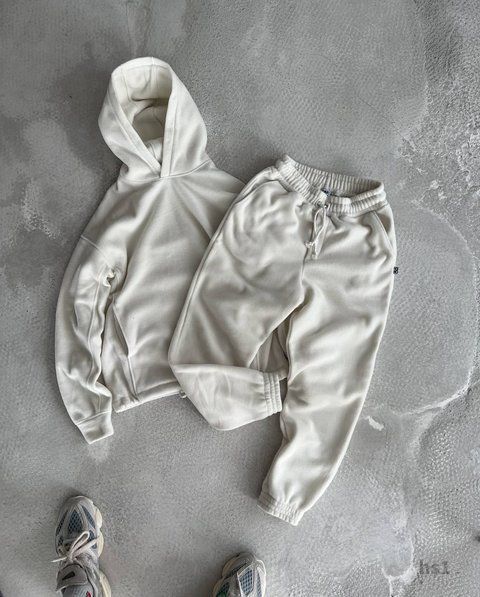 Мужской oversize флисовый костюм в белом цвете hs1 фото