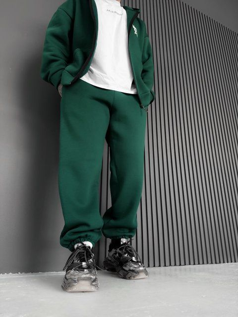 Мужские утепленные спортивные oversize брюки в зеленом цвете krr13 фото
