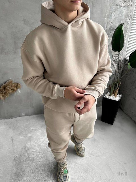 Мужской oversize костюм худи+брюки в бежевом цвете fhs6 фото