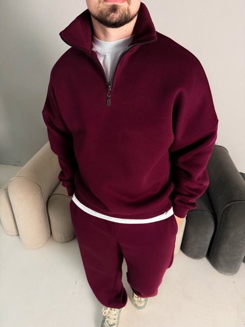 Чоловічий oversize костюм світшот+штани у бордовому кольорі kos53 фото
