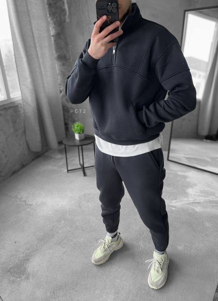 Мужской oversize костюм на флисе в графитовом цвете pgt2n фото