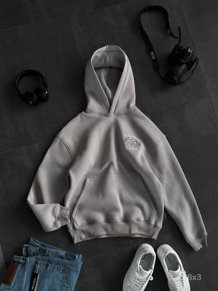 Мужское oversize худи с принтом в сером цвете v18x3 фото