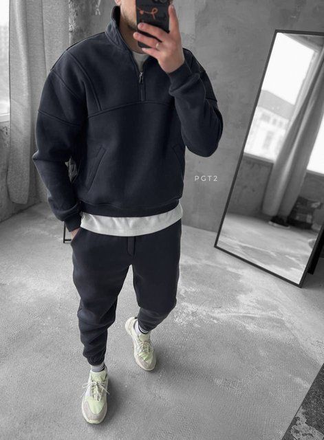 Чоловічий oversize костюм на флісі у графітовому кольорі pgt2n фото