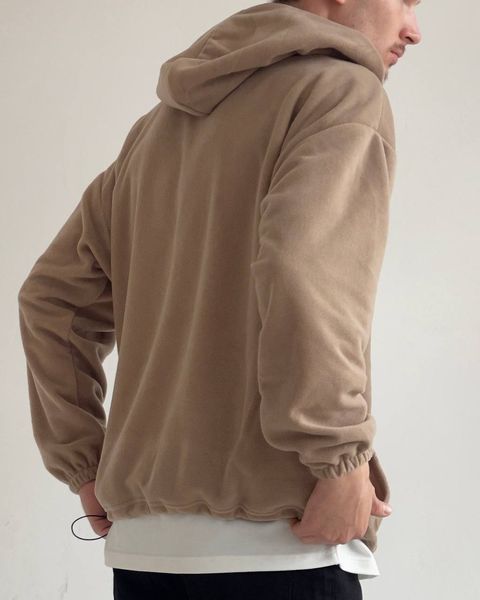 Мужское флисовое oversize худи в бежевом цвете u01414 фото