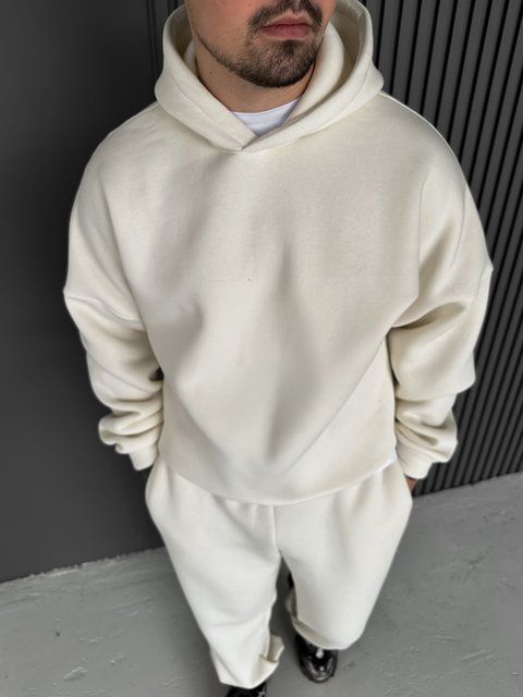 Чоловіче oversize худі у білому кольорі xu43 фото