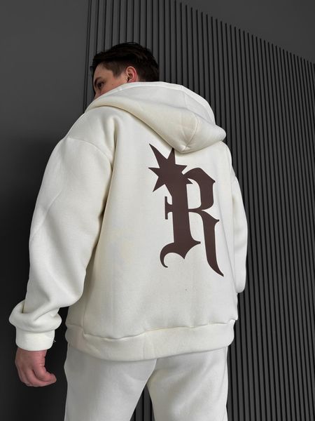 Чоловіча oversize кофта з принтом у білому кольорі xu22 фото