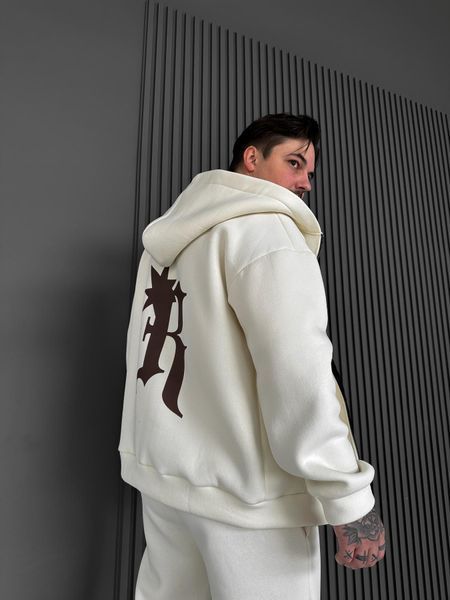 Чоловіча oversize кофта з принтом у білому кольорі xu22 фото