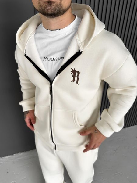 Чоловіча oversize кофта з принтом у білому кольорі xu22 фото