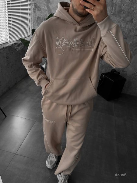 Мужской oversize спортивный костюм в бежевом цвете dzas6n фото