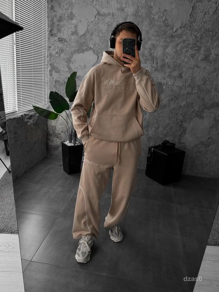 Мужской oversize спортивный костюм в бежевом цвете dzas6n фото