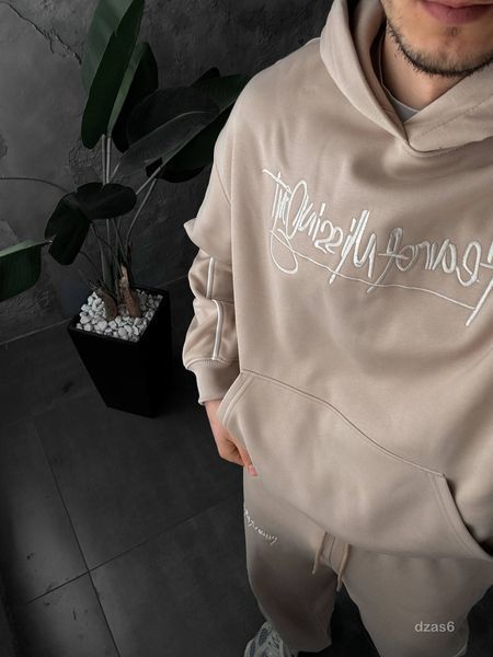 Мужской oversize спортивный костюм в бежевом цвете dzas6n фото