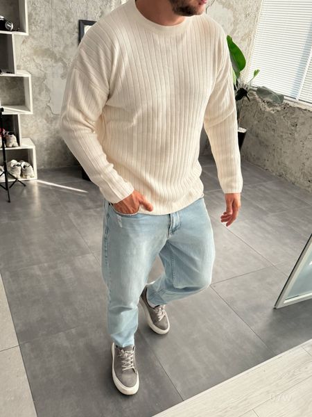 Мужской oversize свитер в бежевом цвете 07w фото