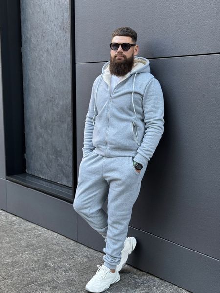 Чоловічий спортивний костюм на хутрі у світло-сірому кольорі 2057gray1 фото