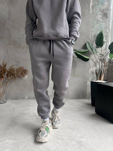 Мужские oversize джоггеры на флисе в сером цвете fstn9 фото