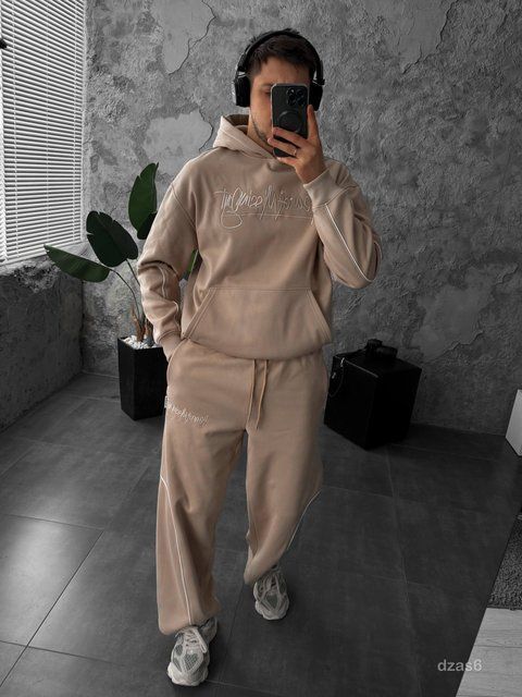 Мужской oversize спортивный костюм в бежевом цвете dzas6n фото