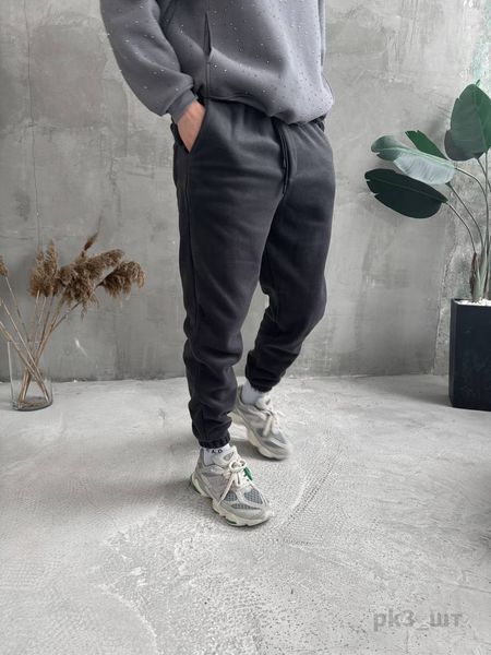 Мужские oversize флисовые джоггеры в темно-сером цвете pk3 фото