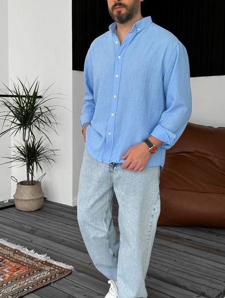 Мужская oversize рубашка в голубом цвете gi893 фото