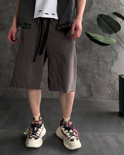 Чоловічі трикотажні oversize шорти у темно-сірому кольорі flow9-S фото