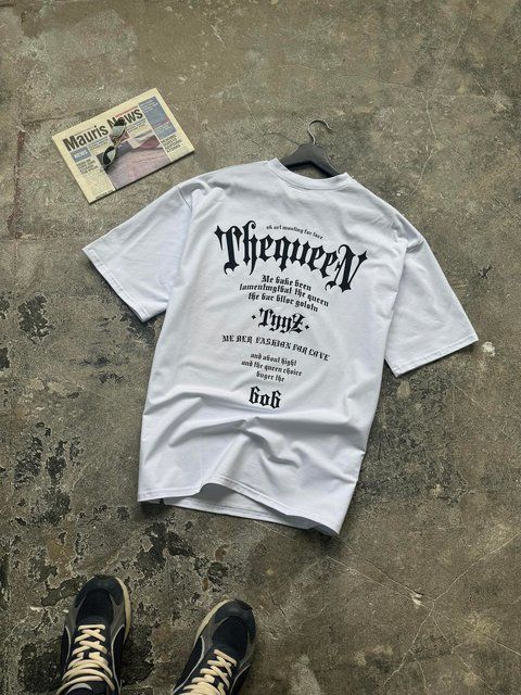 Чоловіча oversize футболка з принтом у білому кольорі rd396 фото