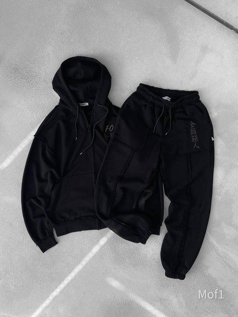 Мужской oversize спортивный костюм в черном цвете mof1 фото