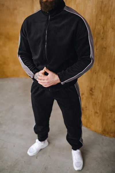 Чоловічий oversize флісовий костюм у чорному кольорі a0089bl фото