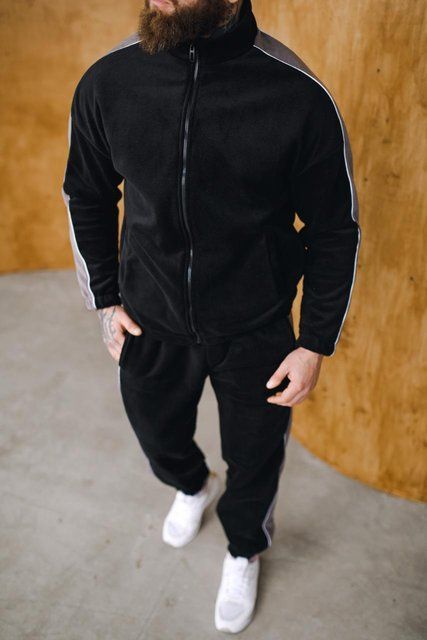 Чоловічий oversize флісовий костюм у чорному кольорі a0089bl фото