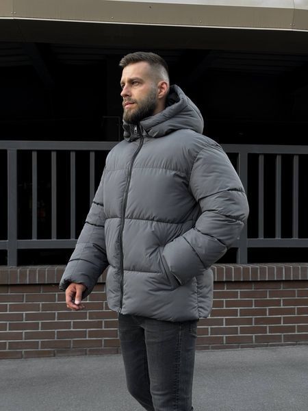 Чоловіча зимова oversize куртка у сірому кольорі rd488 фото