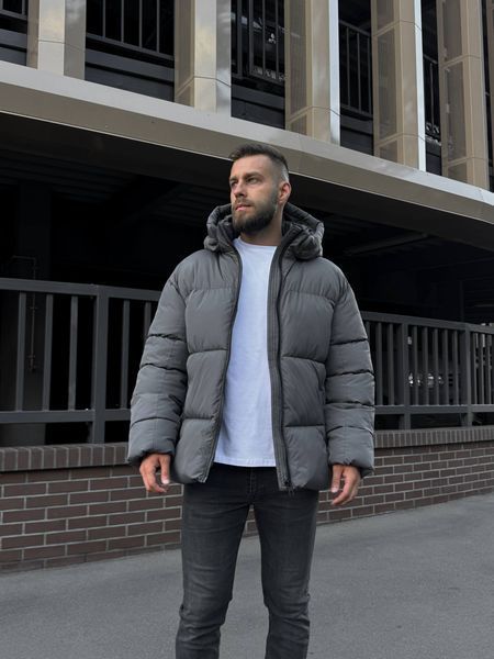 Чоловіча зимова oversize куртка у сірому кольорі rd488 фото