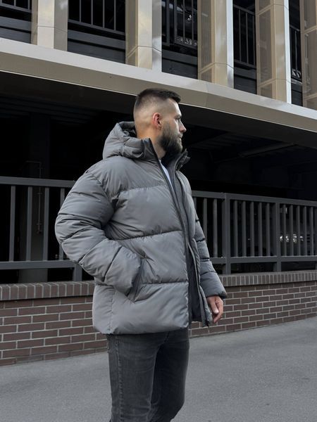 Чоловіча зимова oversize куртка у сірому кольорі rd488 фото