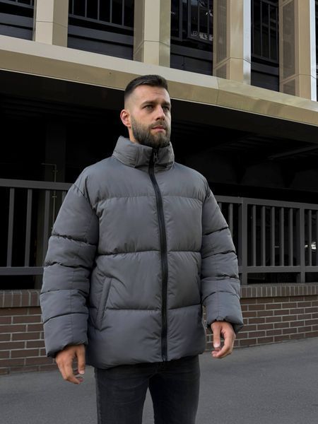 Чоловіча зимова oversize куртка у сірому кольорі rd488 фото