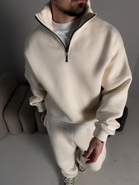 Чоловічий oversize костюм світшот+штани у білому кольорі kos54 фото