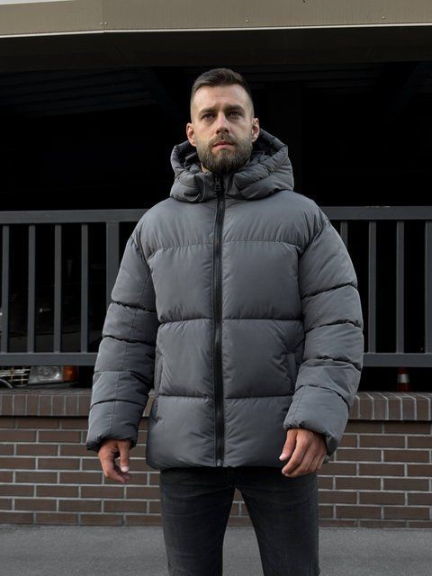 Мужская зимняя oversize куртка в сером цвете rd488 фото